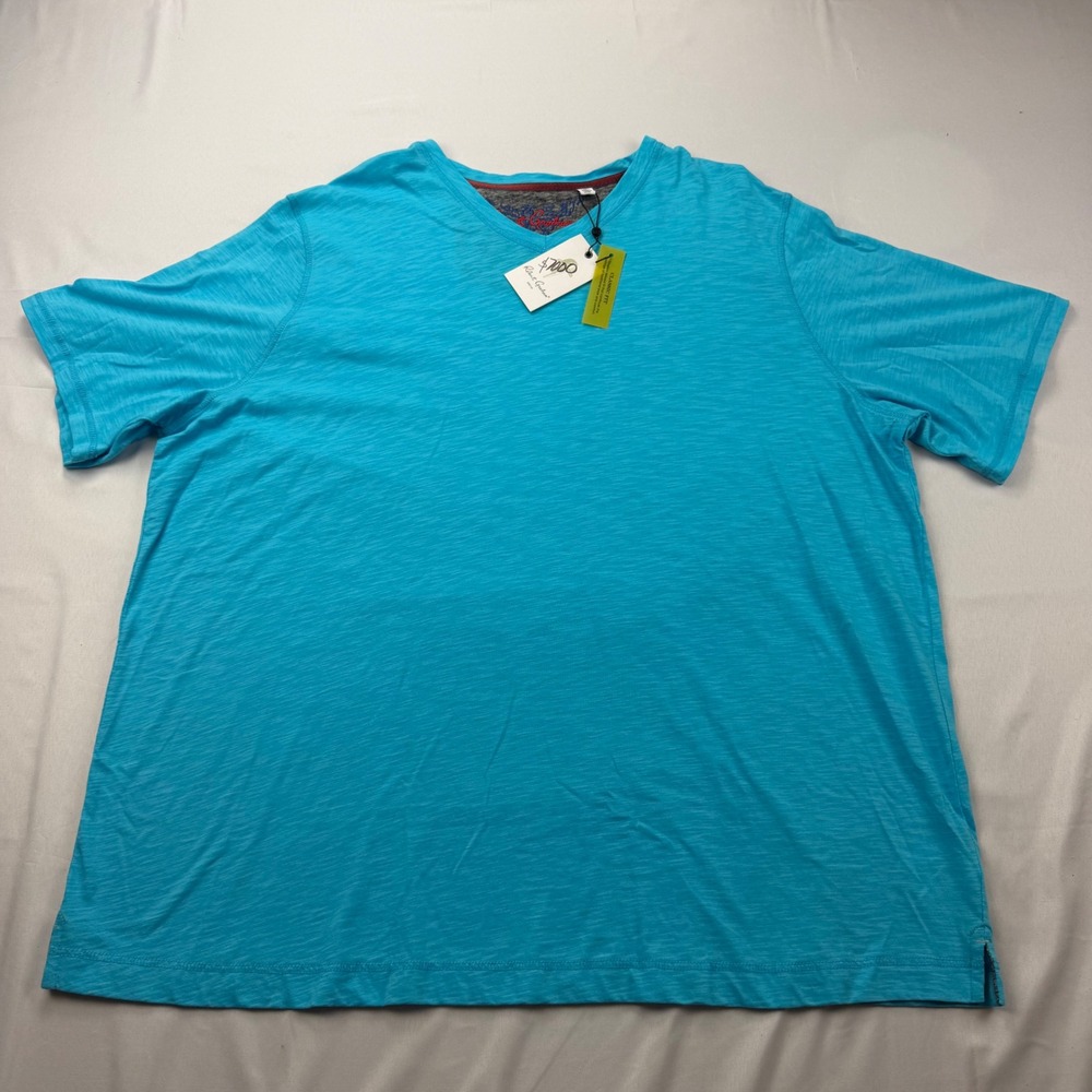 Robert Graham Albie T-Shirt Mens‎ 3XL Teal Blue V-Neck Slub Cotton RSS177052CF